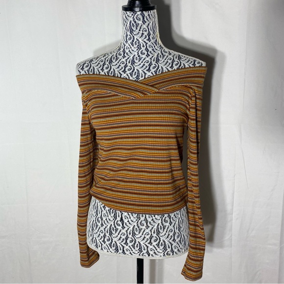 Arizona Jean Company Sweaters - Arizona Jeans Co. Retro Y2K Striped Off Shoulder Long Sleeve Crop Top L